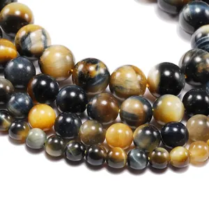 Natural yellow and blue tiger's eye round loose beads in various sizes for jewelry making