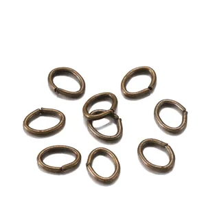 Macro shot of bronze oval open jump rings for DIY jewelry necklaces and bracelets