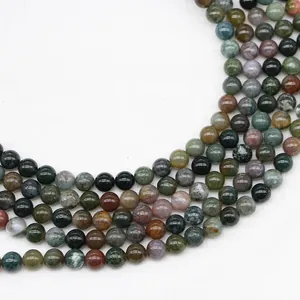 Indian Agate Natural Stone Round Loose Beads For DIY Jewelry Making Polished Semi Precious Gemstone Beads Multicolor Strand