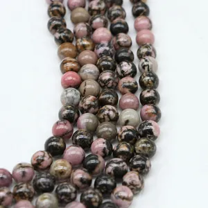 Natural rhodochrosite round beads with pink and black patterns for DIY jewelry making