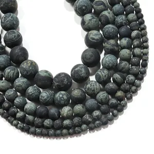 Gematteerde Groene Kambaba Jaspis Natuursteen Ronde Kralen Mat Donkergroen Wervelpatroon Losse Kralen Voor DIY Sieraden Maken Accessoires