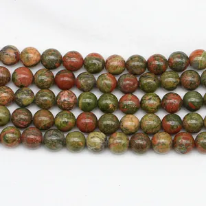Polished natural unakite green and pink stone beads for DIY jewelry making