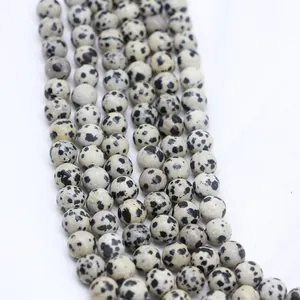 Natural dalmatian jasper round beads for DIY bracelet jewelry making in off-white