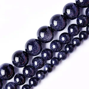 Perles en Vrac Rondes en Grès Bleu pour la Fabrication de Bijoux DIY Bracelet Perles de Pierre de Sable Synthétique Effet Ciel Étoilé