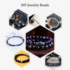 Bracelet en perles de grès bleu scintillant avec breloque chat porte-bonheur en argent pur