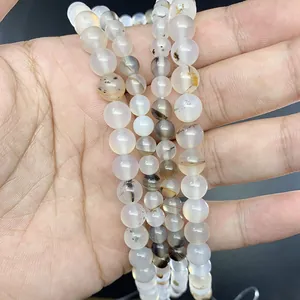 Transluzente schwarze See-Achat-Rundperlen mit natürlicher Moostextur für DIY-Schmuck