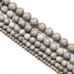 Gepolijste grijze steenkralen met houtnerf in diverse maten voor DIY sieraden