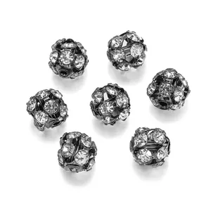 Set van 7 zilver-zwarte strassteentjes discobal kralen voor DIY sieraden maken in vintage stijl