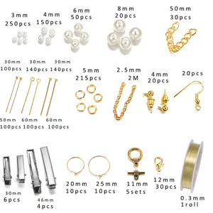 Kit de Fabricación de Joyas DIY Aleación Perla de Imitación Alambre de Cobre Fornituras Pendientes Anillas Cierres de Langosta