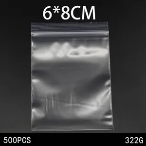 Detailansicht der 6x8cm PE-Druckverschlussbeutel mit 500 Stück Verpackungsinformationen
