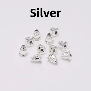 Bulk pack of silver-tone bullet metal earring backs for DIY jewelry making accessories
