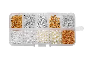 10-Gitter-Box mit gold-silbernem Ohrringzubehör und weißen Perlen für DIY-Schmuck
