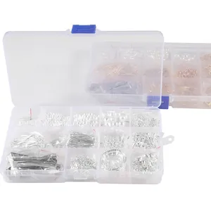 Vista detallada de una caja de 15 rejillas con accesorios para joyas DIY y cuentas