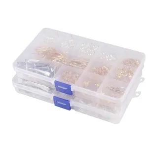Kit de joyería DIY con cuentas de colores y accesorios metálicos en caja de almacenamiento doble