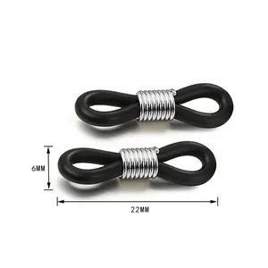 Schwarze Silikon-Brillenkettenschlaufen mit Metallspulen, rutschfest, 22mm x 6mm Set