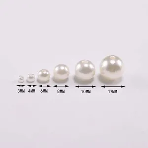 Detailed comparison of 3mm to 12mm white ABS faux pearls showing various size options