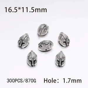Detail of 16.5x11.5mm vintage silver spartan helmet beads for DIY jewelry making