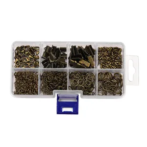 8-Fächer DIY Schmuckset mit bronzenen Karabinern und Binderingen in Klarsichtbox