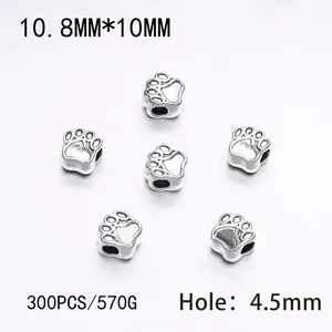 DIY metal paw print spacer beads for jewelry making in silver alloy finish