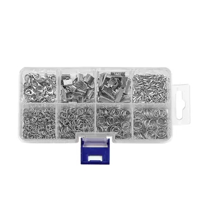 DIY Schmuckset mit silbernen Karabinern, Biegeringen und Bandklemmen in praktischer Box