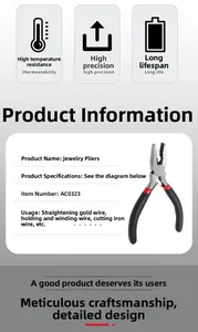 Detail of jewelry pliers with anti-slip black and red handle for precision DIY crafting