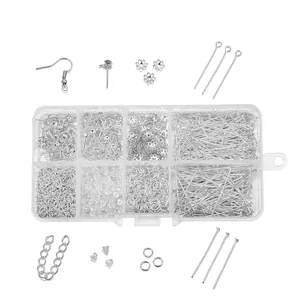 Comprehensive DIY jewelry making kit with various metal findings in a plastic storage box