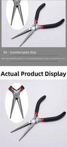 Detail of long nose pliers with ergonomic black and red non-slip handle for DIY jewelry making