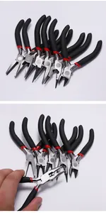 Detailed 8-piece set of mini precision jewelry making pliers with matte black handles