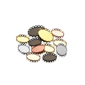 Oval brass lace bezel trays in mixed metallic finishes for DIY jewelry making