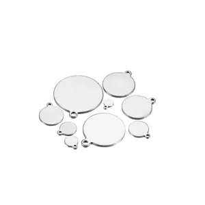 Macro shot of round stainless steel DIY blank pet tags with various diameter sizes
