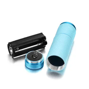 Mini 12W LED nail lamp flashlight with blue aluminum anti-slip body and battery holder