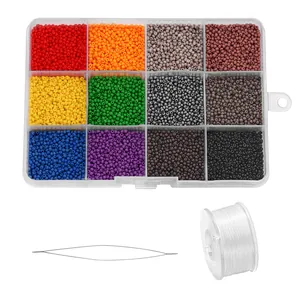 Σετ DIY με 12 χρώματα χάντρες, κουτί αποθήκευσης, ελαστική κλωστή και βελόνα χαντρών