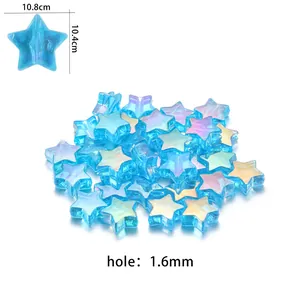 Perles étoiles en acrylique bleu irisé pour bijoux DIY, dimension de 10 mm