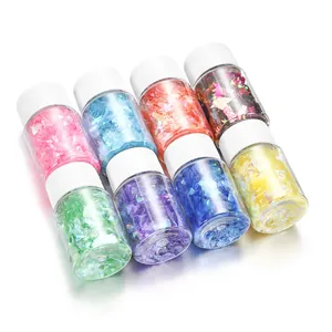 8-piece set of colorful iridescent glitter flakes in glass bottles for DIY resin craft