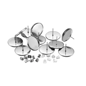 Kit Boucles d'Oreilles en Acier Inoxydable Base Plate Fermoirs Papillon Bouchons Silicone Bricolage Apprêts Plateau Rond