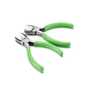 Set of two nylon jaw pliers for jewelry making with green handles on white background