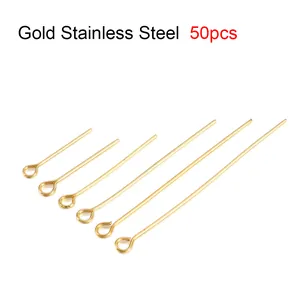 Various lengths of gold stainless steel eye pins for DIY jewelry making accessories