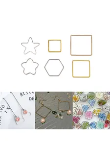 Detailed view of geometric metal frames in gold and silver for DIY resin jewelry projects