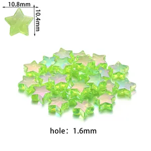 Perles en forme d'étoile acrylique irisée 10mm vert clair pour création de bijoux