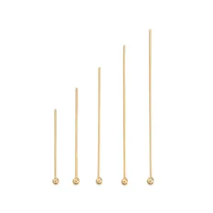 Golden stainless steel ball head pins in five different lengths for DIY jewelry making