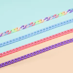 Macro detail of macaron colored acrylic link chains for DIY jewelry and bag accessories