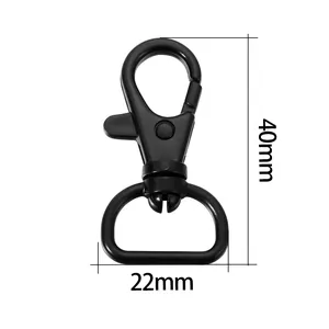 40mm black metal swivel lobster clasp with 360-degree rotating snap hook