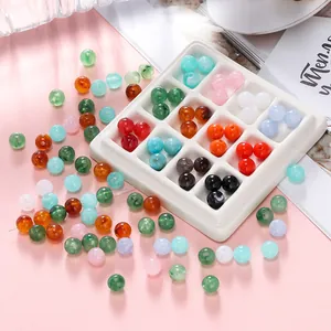 Acrylic Faux Jade Marble Pattern Loose Beads For Jewelry Making DIY Handmade Candy Color Round Spacer Beads Bracelet Accessories