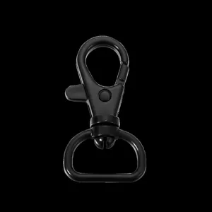 Matte black metal swivel lobster clasp with 360-degree rotation and D-ring buckle