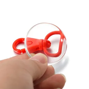 Red candy-colored 40mm lobster clasp with swivel hook and clear acrylic disc for DIY crafts