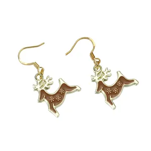 Detail of S925 sterling silver reindeer earrings with gold finish and brown enamel