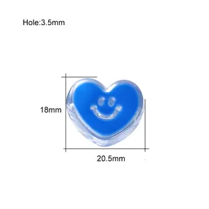 Colorful heart-shaped acrylic bead with smile face for DIY jewelry making and crafting