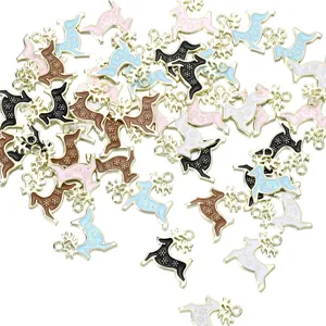 Colorful enamel reindeer pendants with gold trim for DIY jewelry and crafts making