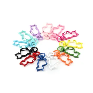 Colorful cat-shaped alloy lobster clasps for DIY keychains in fourteen vibrant colors