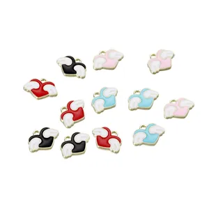 Detail of 11-piece colorful heart wing alloy charms for DIY jewelry making